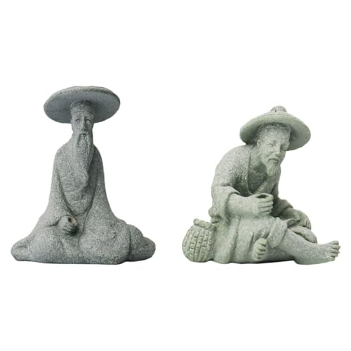Cabilock 2 Stücke Garten Angler Figuren Keramik Gartenfiguren Steinfiguren Miniatur Gartenstatuen Dekofigur Skulptur Teich Micro Landschaft für Blumentopf Feengarten Steine OrnamentsDekoration von Cabilock