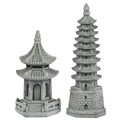 2 Stücke Japanische Steinlaternen Mini Pagode Statue Turm Asiatische Deko Figuren Garten Skulpturen für Miniatur Gartendeko Aquarium Ornamente Bonsai Micro Landschaft Dekoration Feengarten Zubehör von Cabilock