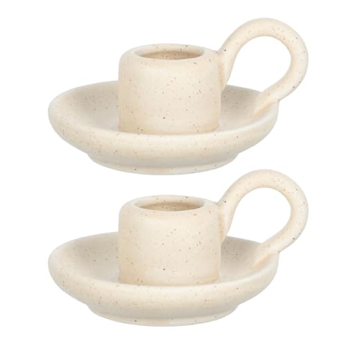 Cabilock 2 Stücke Keramik Teelichthalter Kerzenhalter mit Griff Kerzenständer Kerzenleuchter Tischdekoration Ornament für Hochzeit Weihnachten Geburtstag Abendessen Beige von Cabilock