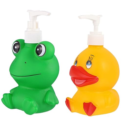 Cabilock 2 Stücke Kinder Seifespender Leere Pumpflasche Ente Frosch Pumpspender 300ml Lotionspender Nachfüllbare Reiseflaschen Gelspender Badezimmer Shampoo Duschgel Flasche zum Befüllen von Cabilock