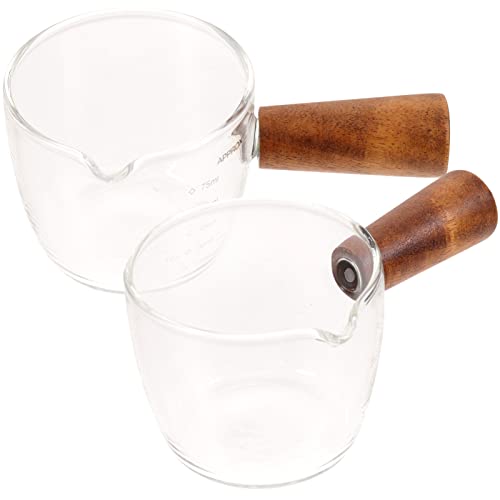 Cabilock 2 Stücke Messbecher Glas Holzgriff Espresso Kännchen Milchkrug Milchkännchen Glas Kaffee Sirup Milchschäumkrug Soßenkanne Milch Pitcher Kaffee Becher für Café Restaurant von Cabilock