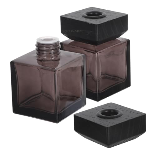 Cabilock 2 Stücke Quadratische Glas Diffusor Flaschen mit Holzdeckeln Nachfüllbare Aromatherapie Diffuser für Raumduft Duftöl Aufbewahrung für Schlafzimmer Auto und Hotel von Cabilock