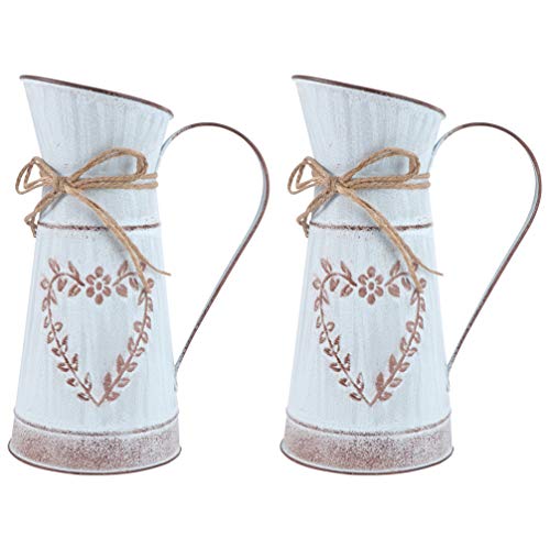 Cabilock 2 Stücke Shabby Blumenvase Herz Vintage Gießkanne Rustikaler Blumentopf Landhaus Vase Metall Eisen Eimer Retro Übertopf Blumeneimer für Balkon Büro Schreibtisch Deko Wohnzimmer Tischdeko von Cabilock