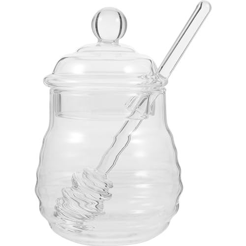 Cabilock Honigglas mit Schöpflöffel und Deckel: 250ML Glas Honigtopf Kristall Honigspender Honigbehälter mit Schöpflöffel Honigglas zum Aufbewahren und Dosieren von Honig von Cabilock