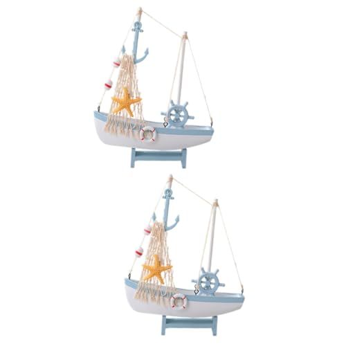 Cabilock 2st Hölzernes Segelboot Muscheln Mini-segelboot-modelldekoration Nautische Bettwäsche Einrichtung des Strandbadezimmers Ornamente Heimdekoration Desktop-segelboot-Ornament Schiff von Cabilock