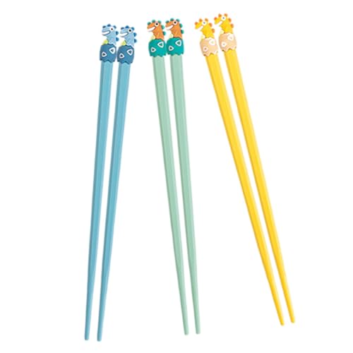 Cabilock 3 Paare Wiederverwendbare Cartoon Essstäbchen im Niedlichen Dinosaurier Design Kinderfreundliche Essstäbchen für Dinner Tisch Gelb Blau Grün von Cabilock
