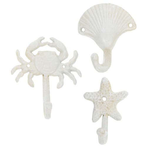 Cabilock 3 STÜCKE Teiliges Vintage Gusseisen Wandhaken mit Strandmotiven Dekorative Robuste Wandhaken für Mantel Handtuch Robe Einfach zu Montieren Küsten Design für Zuhause und Büro von Cabilock