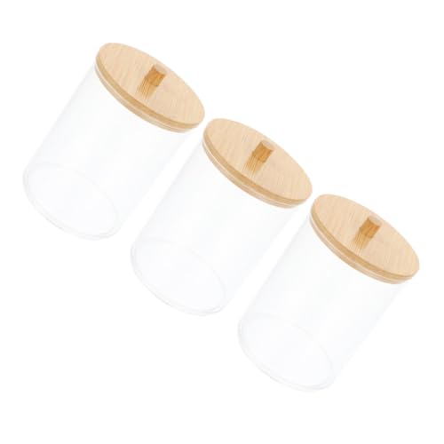 Cabilock 3 Stück Aufbewahrungsbox mit Bambusdeckel Kompakter Organizer für Wattepads Wattestäbchen und Kosmetik Staubdichter Behälter für Badezimmer und Schminktisch von Cabilock