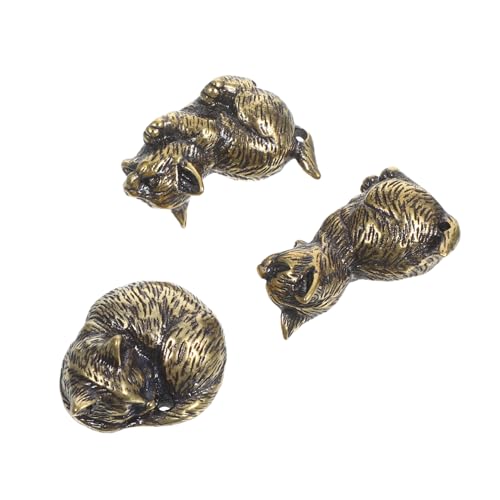 Cabilock 3 Stück Mini Messing Katzenfiguren Retro Design Kleine Kätzchen Skulpturen Langlebig Kratzfest Stilvolle Wohn Bürodekoration für Schreibtisch Regal von Cabilock