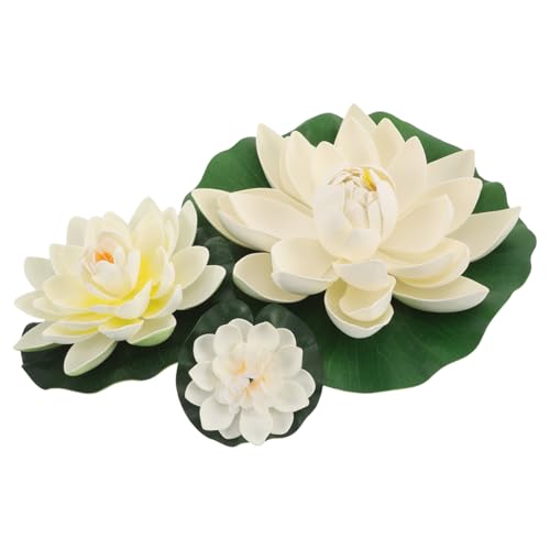 Cabilock 3 Stück Teiliges Künstliche Lotusblumen mit Schwimmlilienblättern Realistisch Schwebend Wasserfest und Farbecht für Teich Garten Patio und Dekoration Weiß von Cabilock