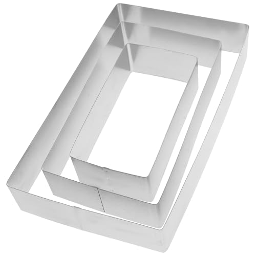 Cabilock 3 Stücke Backrahmen Rechteckig Edelstahl Backring Kuchenform Ausstecher Eckige Backform Tortenring Kuchenring Ausstechform für Keks Gebäck Plätzchen von Cabilock