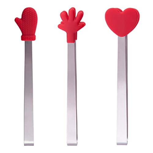 Cabilock 3 Stücke Edelstahl Eiszange Silikon Eiswürfelzange Zuckerzange Gebäckzange Salatzange Süßigkeiten Zange Küchenzange Servierzange für Bar Party BBQ Kaffee Süßigkeiten Candy Vorspeisen Rot von Cabilock