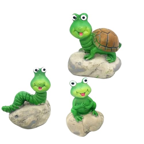 Cabilock 3 Stücke Frosch Figur Raupe Schildkröte Dekofigur Harz Miniatur Ornamente für Wohnzimmer Tischdeko Moos Blumentopf Deko Gartendeko Tiere Feengarten Zubehör Micro Landschaft Dekoration von Cabilock