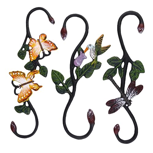 Cabilock 3 Stücke Teiliges Bunter Gusseisen Anhängehaken mit Tiermotiven Robuste S Förmige Blumenampel Halter für Gartenzaun und Pflanzenhänger Wetterfeste Blumentopfhaken für Indoor und von Cabilock