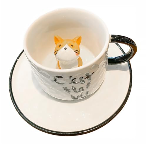 Cabilock 3D Kaffee Becher Cartoon Katze Tier Keramik Cup Figurine Keramik Tasse Büro Tasse für Freunde Familie Kinder 220Ml von Cabilock