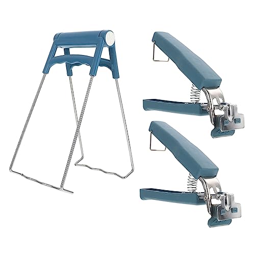 Cabilock Edelstahl Schüssel Clips, 3 Stück Geschirr Zange - Schüssel Gripper Clip Hot Dish Lifter, Zusammenklappbare Edelstahl Greifzange für Mikrowelle & Schüsseln, Küchenzange - Blau von Cabilock