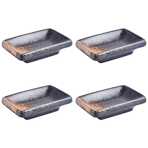 Cabilock 4 Stück Keramik Schälchen Mini Dipschalen Rechteckig Form Servierschalen Japanische Saucenschälchen Gewürzschale Snack Schälchen Obstbehälter für Sojasauce Dip von Cabilock