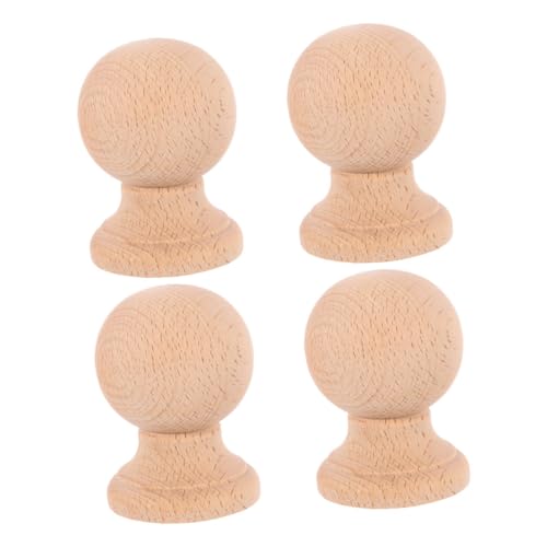 Cabilock 4 Stück Kleine Holzornamente Finials mit Kunstvoller Handgravur Vielseitige Möbelverzierung für Regale Betten und DIY Dekoration Robuste Holzsäulenaufsätze Khaki von Cabilock