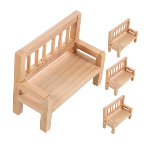 Cabilock 4 Stück Miniatur Gartenbank Teilig Holzbank Miniaturmöbel mit Detaillierter Musterung für Puppenhaus Wohnzimmer und Garten Dekoration Realistisch Gestaltete Kleine Sitzbank von Cabilock