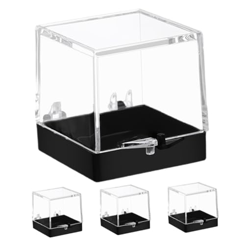 Cabilock 4 Stück Miniatur Vitrinen Schwarzboden Schmuckkästchen aus Klarem Kunststoff Multifunktionale Aufbewahrungsbox für Mineralien Edelsteine Münzen und Kleine Sammlerstücke Langlebig von Cabilock
