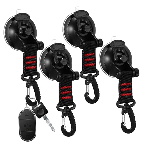 Cabilock 4 Stück Schwere Vakuum Saugnapfhaken mit Drehbarem Haken Vielseitig für Auto Camping Vorzelt Wiederverwendbar Nylon Riemen Sicherer Halt von Cabilock