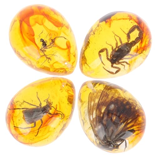 Cabilock 4 Stück Teiliges Bernstein Insektenexemplar Dekorative Resin Kunstwerke Natürliche Insekten in Tropfenform Stilvolle DIY Schmuckanhänger Einzigartiges für Bastler von Cabilock