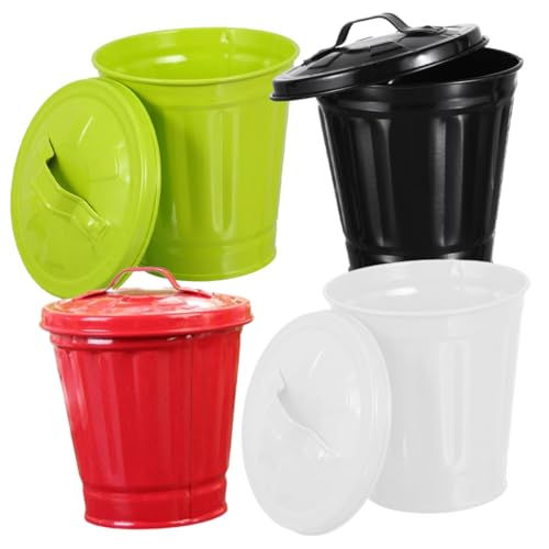 Cabilock 4 Stück Teiliges Kleiner Desktop Mülleimer mit Deckel Multifunktional als Praktischer Büro und Haushaltsabfallbehälter Stabiler Eisenkorb für Küche Wohnzimmer Schlafzimmer von Cabilock
