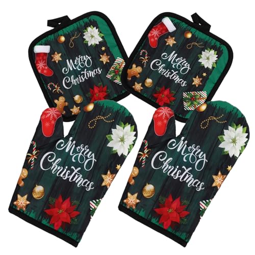 Cabilock 4- Stück Weihnachten Backofen Mitts Und Topflappen BBQ Handschuhe Wärme Beständig Handschuhe für Topf Halter Kochen Grill Backen von Cabilock