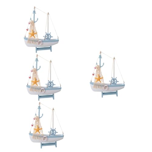 Cabilock 4 Stück hölzernes Segelboot Einrichtung des Strandbadezimmers nautische Bettwäsche Office Decoration schreibtischdeko hölzernes Schiffshandwerk Segelboot-Ornament aus Holz von Cabilock