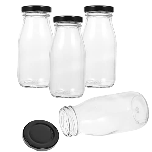 Cabilock 4 Stück Milchflasche Smoothies-Flaschen Klare Kaffeetassen Mit Deckel Flaschen Mit Ahornsirup Trinkbehälter Für Milchprodukte Mini-wasserflasche Kühlschrank Reisen Sandflasche Glas von Cabilock