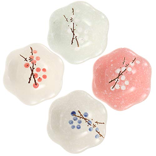 4 Stücke Saucenschälchen Keramik Schälchen Japanisch Sushi Teller Dipschälchen Pflaumenblüte Dip Schüsseln Dipschalen Vorspeise Sojasauce Dessertschalen Mini Servierschalen von Cabilock