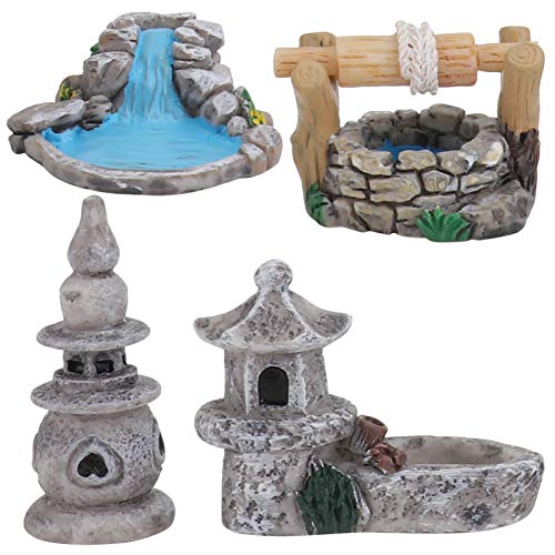 Cabilock 4Pcs Fee Garten Zubehör Chinesischen Stil Miniatur Teich Wasser Gut Pool Turm Micro Landschaft Decor von Cabilock