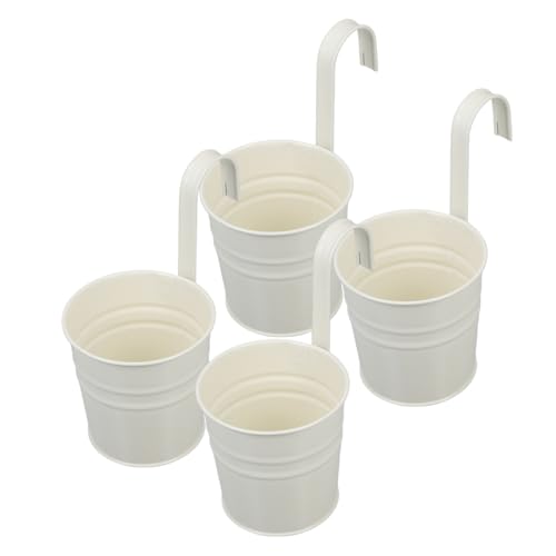 Cabilock 4pcs Hanging Planter Pots with Detachable Hook Balcony Planters with Drainage Hole Metal Bucket Plant Holder for Gardenn Railing Fence Window Patio Decoration White von Cabilock