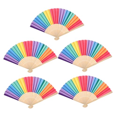 Cabilock 5 Stück Klapper-Hand-Kurbel-Lüfter tragbarer Faltbarer Hochzeitsfans für Gäste Festival-Fan Fan im chinesischen Stil Festival-Accessoire Handheld-Fans Kung-Fu-Fan Bambus von Cabilock