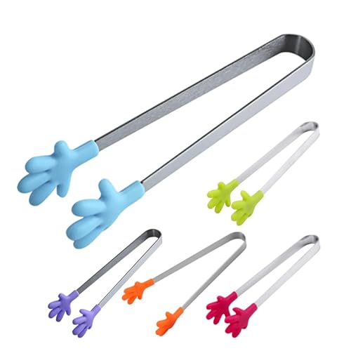 Cabilock 4 Stück Zuckerzangen aus Edelstahl mit Silikongriffen, Für Snacks Obst Eiswürfel Süßigkeiten Und Gemüse, Party & Grill, 13 cm von Cabilock