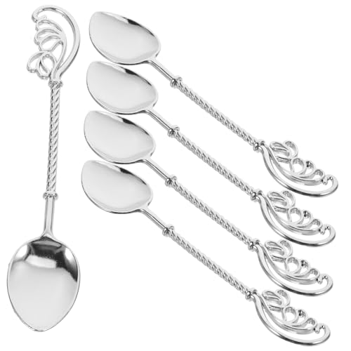 Cabilock 5 Stück Retro Kaffeelöffel Servierlöffel Aus Edelstahl Dessertform Mini Löffel Rührlöffel Antiker Teelöffel Küchenutensilien Kaffeerührlöffel Vorspeisenlöffel Silber von Cabilock