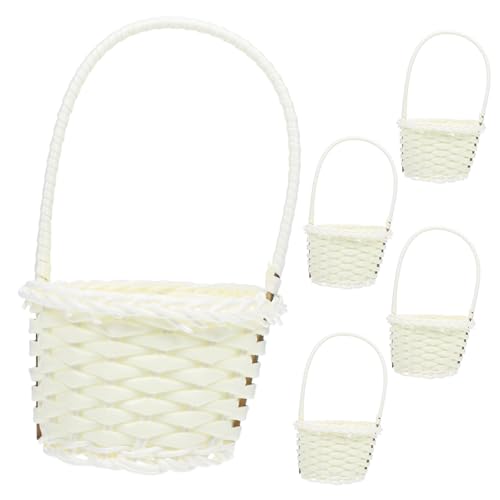 Cabilock 5 Stücke Geflochtener Blumenkorb Hochzeitskorb mit Henkel Obstkorb Rattankorb Blumenmädchen Körbchen Streukorb Wicker Basket Aufbewahrungskorb für Hochzeit Tischdeko Landhaus Deko von Cabilock