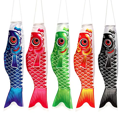 Cabilock Auto-Dekor 5Pcs Fisch Japanische Karpfen Bunte Hängende Fisch Wind Flaggen Dekoration für Outdoor Hängen Festival Dekor 55Cm Zufällige Farbe Chinesisches Dekor von Cabilock