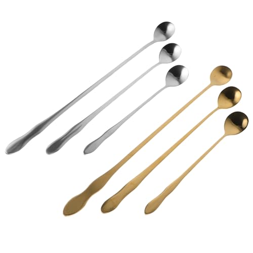 Cabilock 6 Stück Edelstahl Rührlöffel Set Teilig Lange Griffe Gourdförmige Löffel für Eiscreme Desserts Honig und Getränke Multifunktional Langlebig für Dickflüssige Speisen von Cabilock