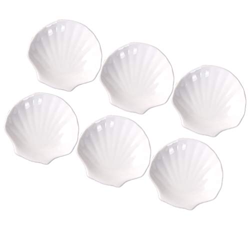 Cabilock 6 Stück Muschelteller aus weißem Porzellan, vielseitig verwendbar, aus Keramik, Snackteller, Dessertteller, elegant, 10,2 cm von Cabilock