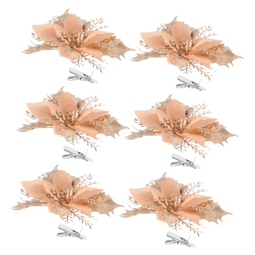 Cabilock 6 Stück Teiliges Weihnachtsstern Glitzer Künstliche Weihnachtsblumen mit Clips Festliche Christbaumdekorationen für Weihnachtsbaum Türkränze und Festliche Blumengestecke von Cabilock