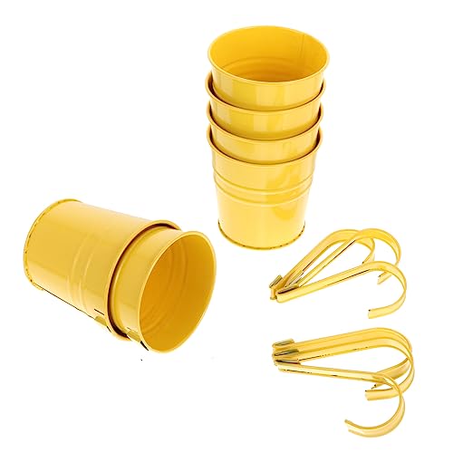 Cabilock 6Pcs Hängender Blumentopf Metall Blumentöpfe Blumeneimer Hängetopf Wand Pflanzer mit Ablaufloch Metall Vase Pflanztöpfe Pflanzgefäße Balkontopf Übertopf für Zuhause Garten Balkon Gelb von Cabilock
