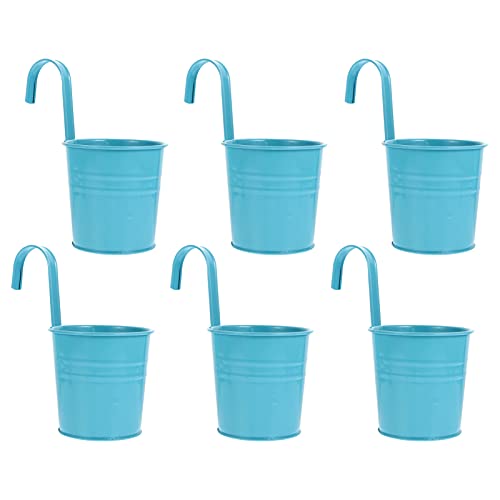 Cabilock 6Pcs Hängender Blumentopf Metall Blumentöpfe Blumeneimer Hängetopf Wand Pflanzer mit Ablaufloch Metall Vase Pflanztöpfe Pflanzgefäße Balkontopf Übertopf für Zuhause Garten Balkon Blau von Cabilock