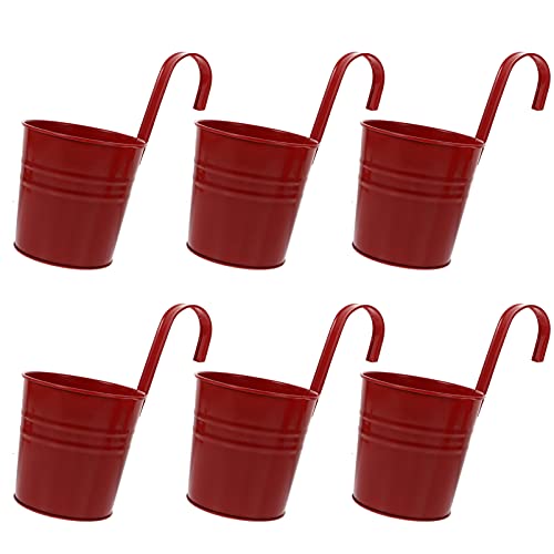 Cabilock 6Pcs Hängender Blumentopf Metall Blumentöpfe Blumeneimer Hängetopf Wand Pflanzer mit Ablaufloch Metall Vase Pflanztöpfe Pflanzgefäße Balkontopf Übertopf für Zuhause Garten Balkon Rot von Cabilock