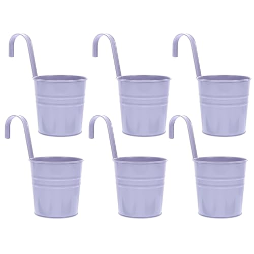 Cabilock 6Pcs Metall Blumentöpfe Hängende Blumentöpfe Blumeneimer Hängetopf Wand Pflanzer mit Ablaufloch Metall Vase Pflanztöpfe Pflanzgefäße Balkontopf Übertopf für Zuhause Garten Balkon Lila von Cabilock