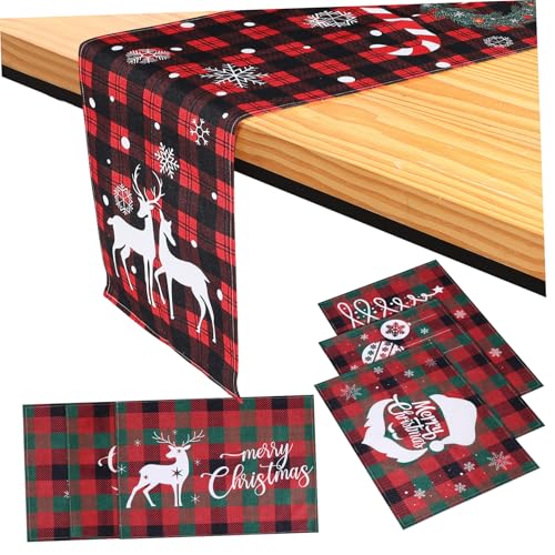 Cabilock 7 STK. Teiliges Weihnachts Tischläufer und Platzsets aus Polyester Hitzebeständig rutschfest Festliche Esstisch Dekoration für Weihnachtsfeiern und Festliche Anlässe von Cabilock