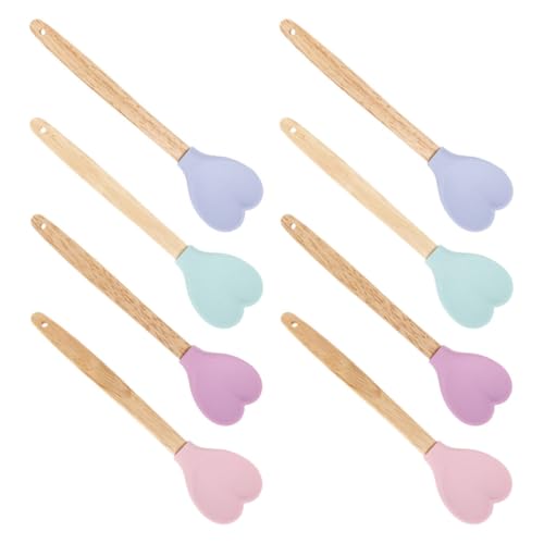 Cabilock 8 Stück Herzförmiges Silikon Kochlöffel Set Teiliges Küchenutensilien Set mit Holzgriff Antihaft und Hitzebeständig zum Rühren Servieren und Backen für Valentinstag von Cabilock