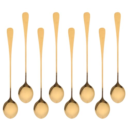 Cabilock 8 Stück Rührlöffel aus Edelstahl, goldfarbene Teelöffel aus Metall, Dessertlöffel mit langem Griff für Kaffee, Milch, Espresso und Cappuccino von Cabilock