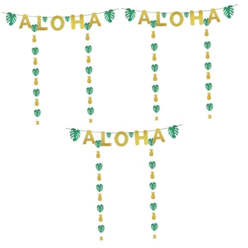 Cabilock 9 Stück Hawaiianische Dekoration Hawaiianisches Partybanner Hawaiianisches Bankettbanner Hawaiianische Partyfahne Hawaiianisches Banner Papierfahne Tropisches Blattbanner von Cabilock