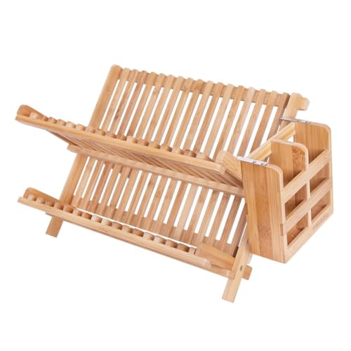 Cabilock Abtropfgestell aus Massivem Holz Geschirrhalter mit Großem Fassungsvermögen Stabiles Küchen Dish Drying Shelf für Teller Besteck und Tassen Organisierte Spüle und Küchentheke von Cabilock